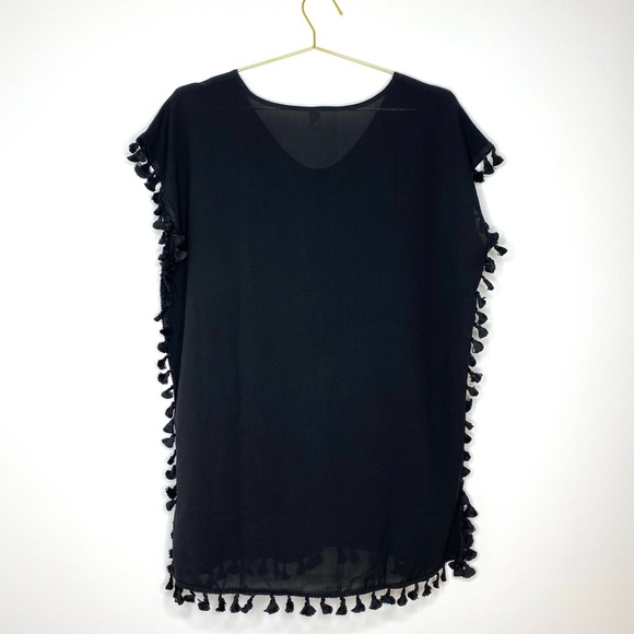Yincra Black Chiffon Tassel Beach Swimsuit Coverup Lightweight Size Small Medium - Picture 10 of 10